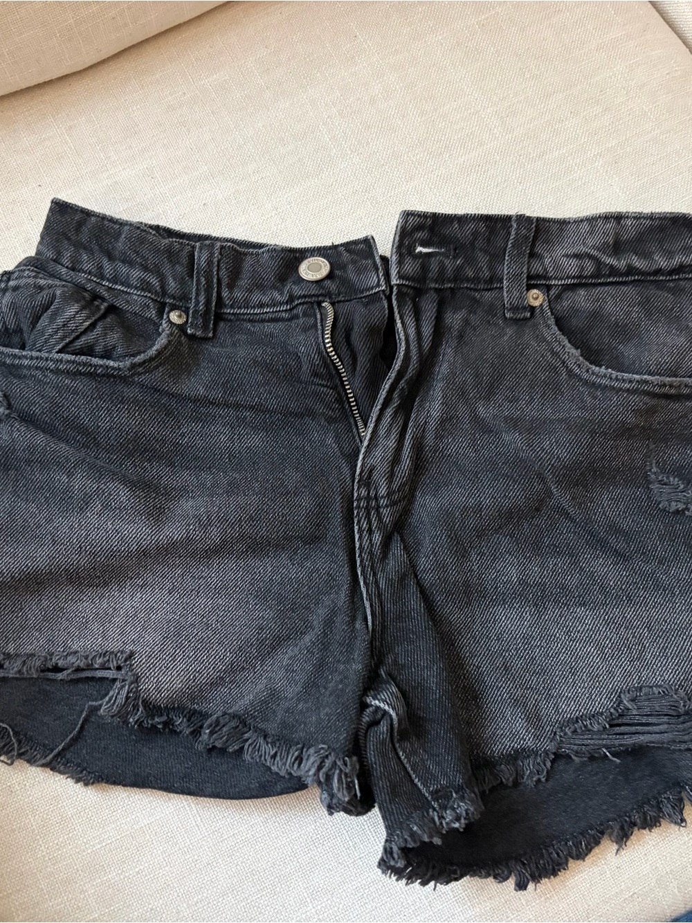 Zara Black Washed Distressed Denim Shorts